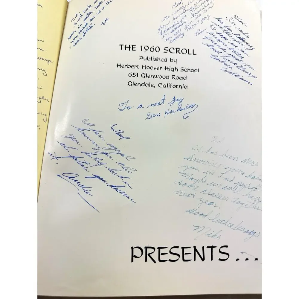 1960 The Scroll Herbert Hoover High School Glendale CA Yearbook Signed